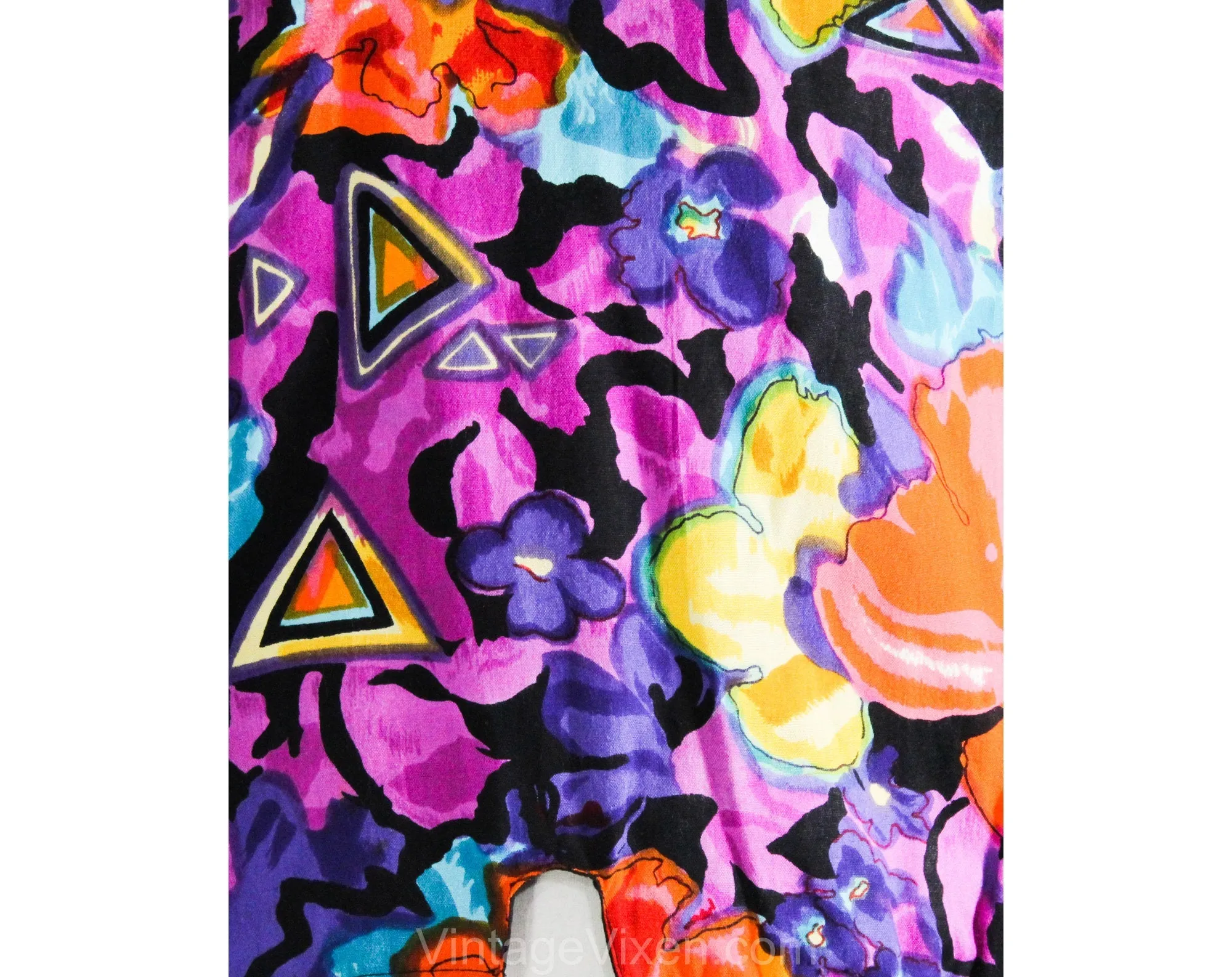 1990s Colorful Club Jacket - Size 14 Bright Floral Zip Front Street Jacket - Red Pink Blue Purple Black Splashy Sequined Rayon - Bust 42