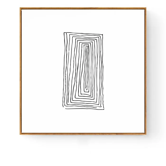 Abstract Black and White Wall Art With Wood Frame