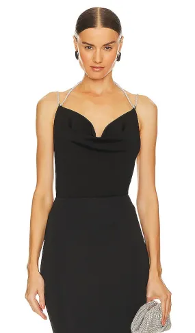 Alice   Olivia Coral Crystal Strap Cowl Top in Black
