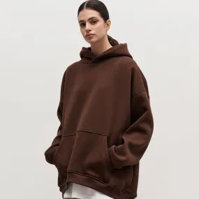 Athletic Style Oversized Drop Shoulder Winter Hooded Sweatshirt - Coffee