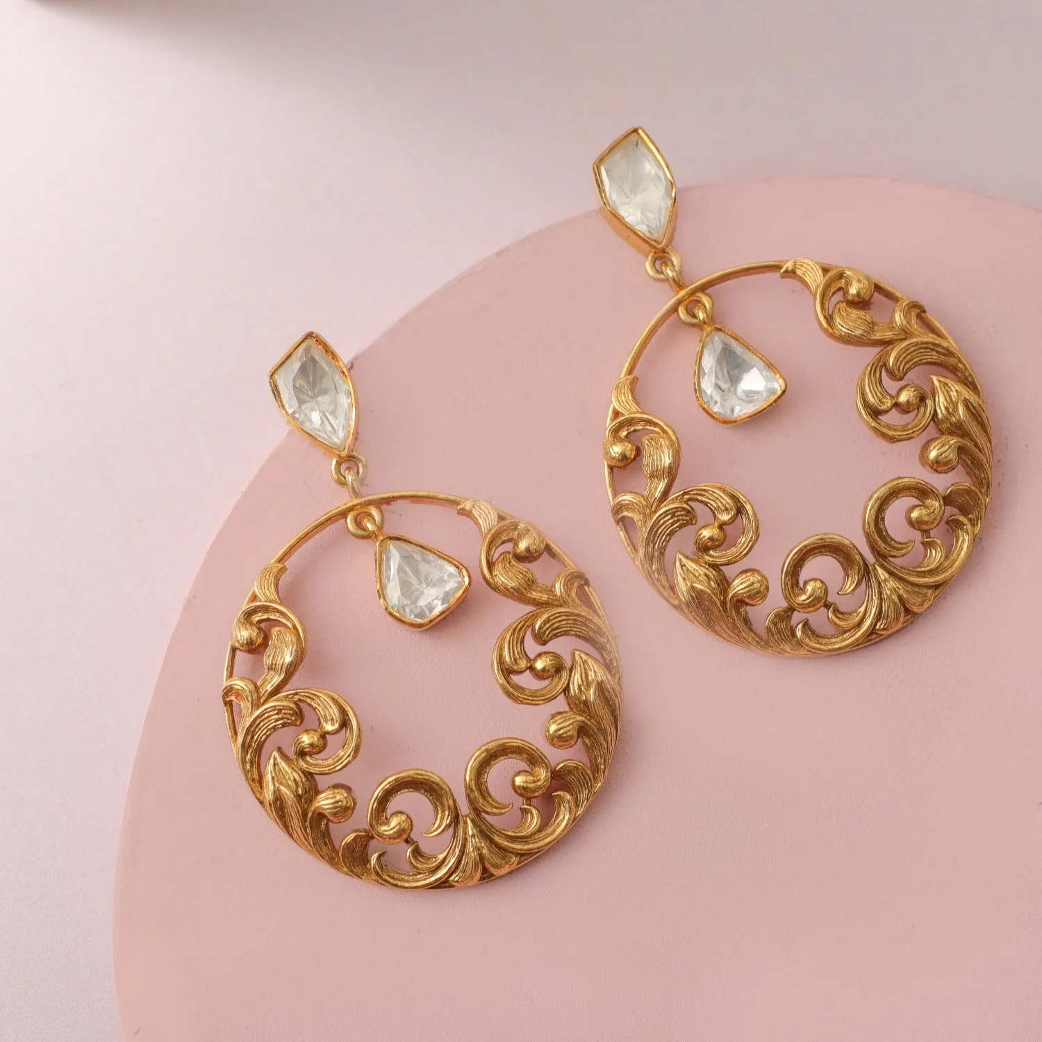 Baroque Moissanite Silver Drop Earrings