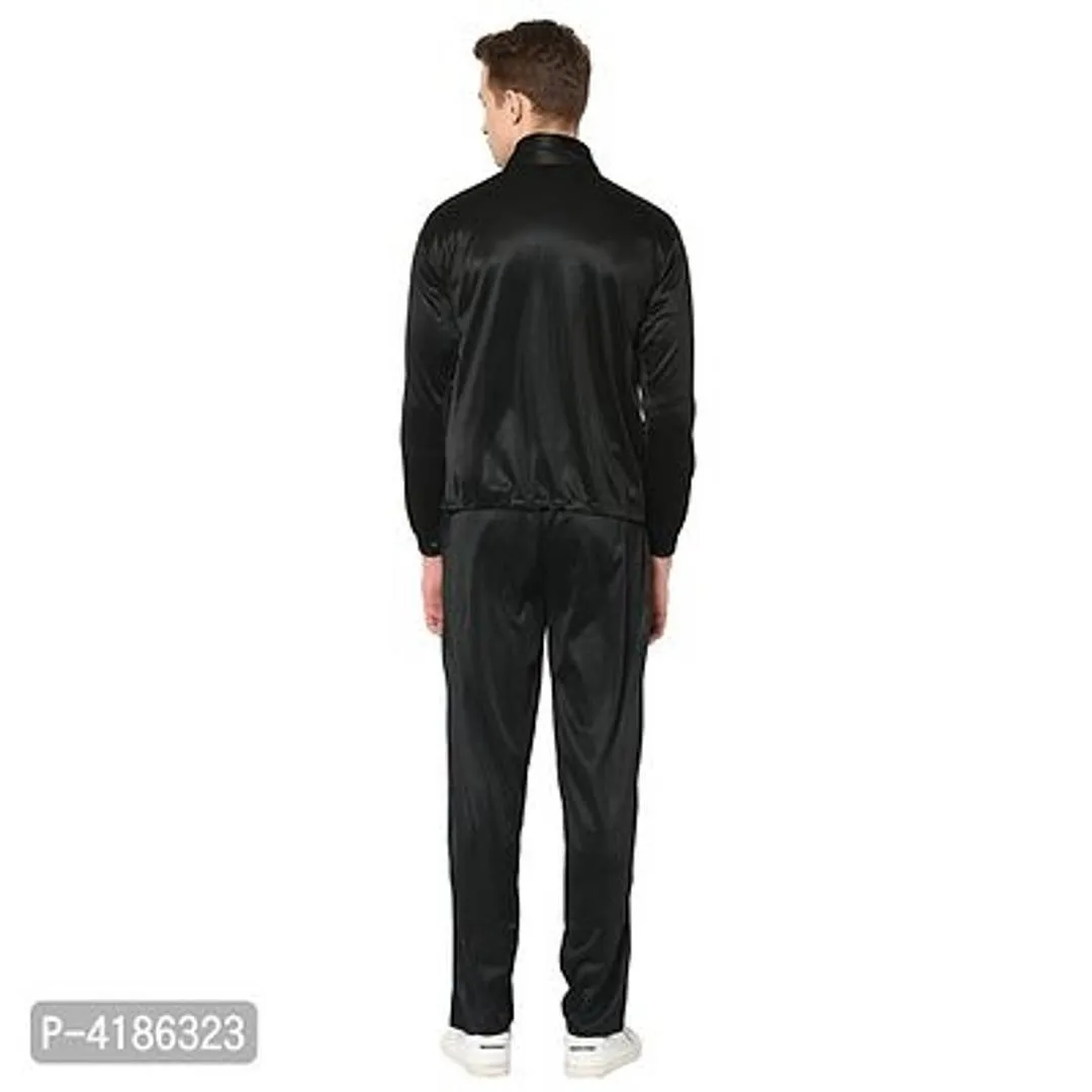 Black Solid Polyester Tracksuit