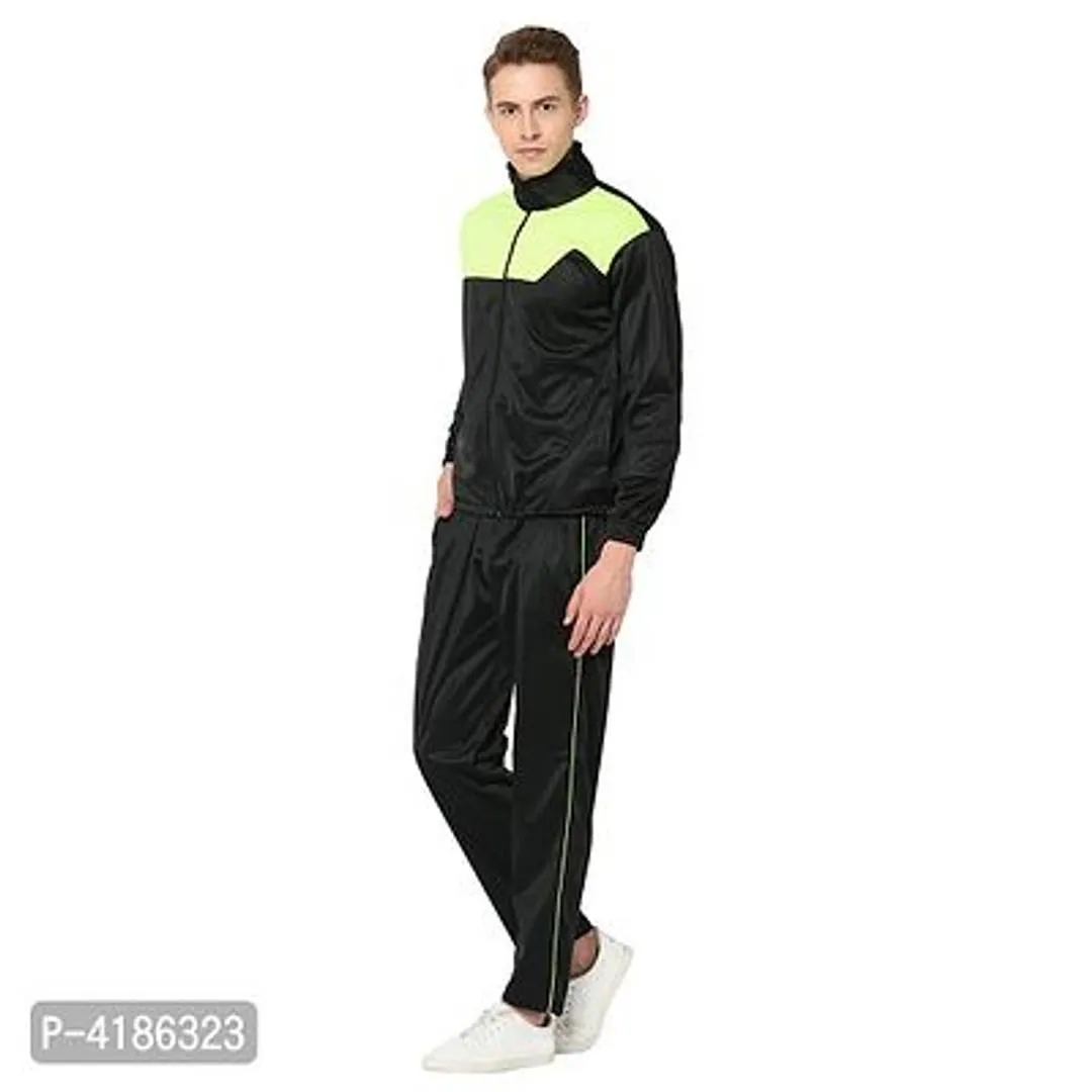 Black Solid Polyester Tracksuit