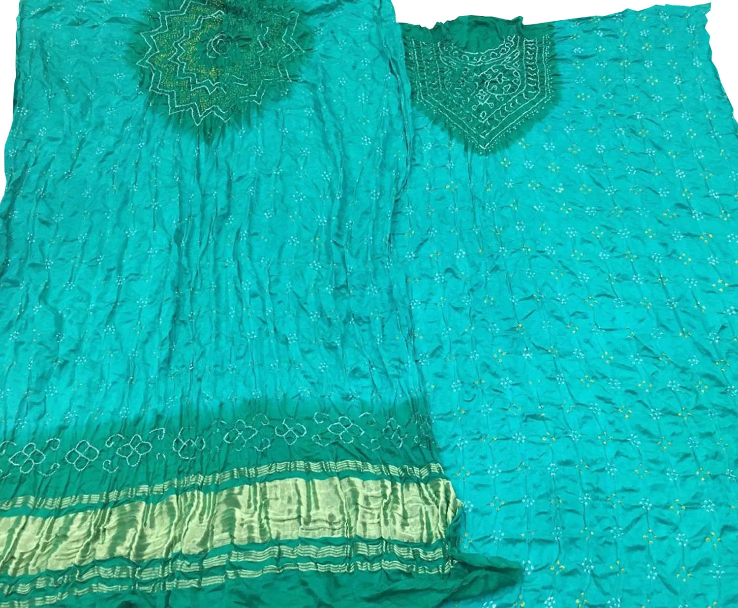 Blue & Green Bandhani Gajji Silk Suit Set