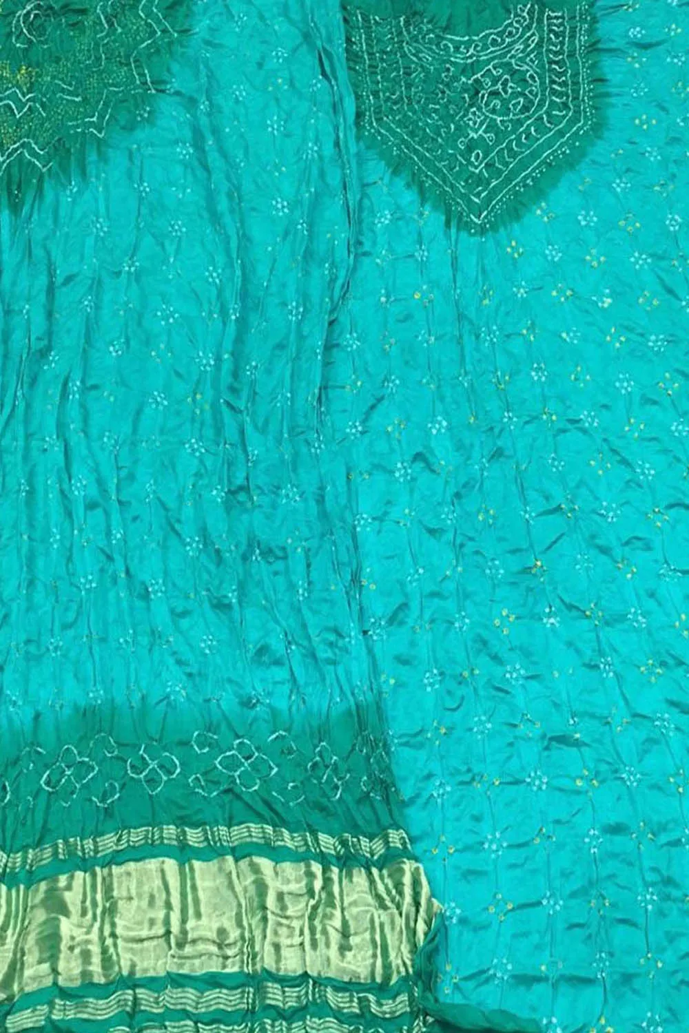 Blue & Green Bandhani Gajji Silk Suit Set