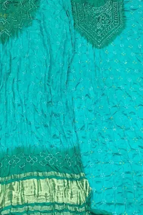 Blue & Green Bandhani Gajji Silk Suit Set
