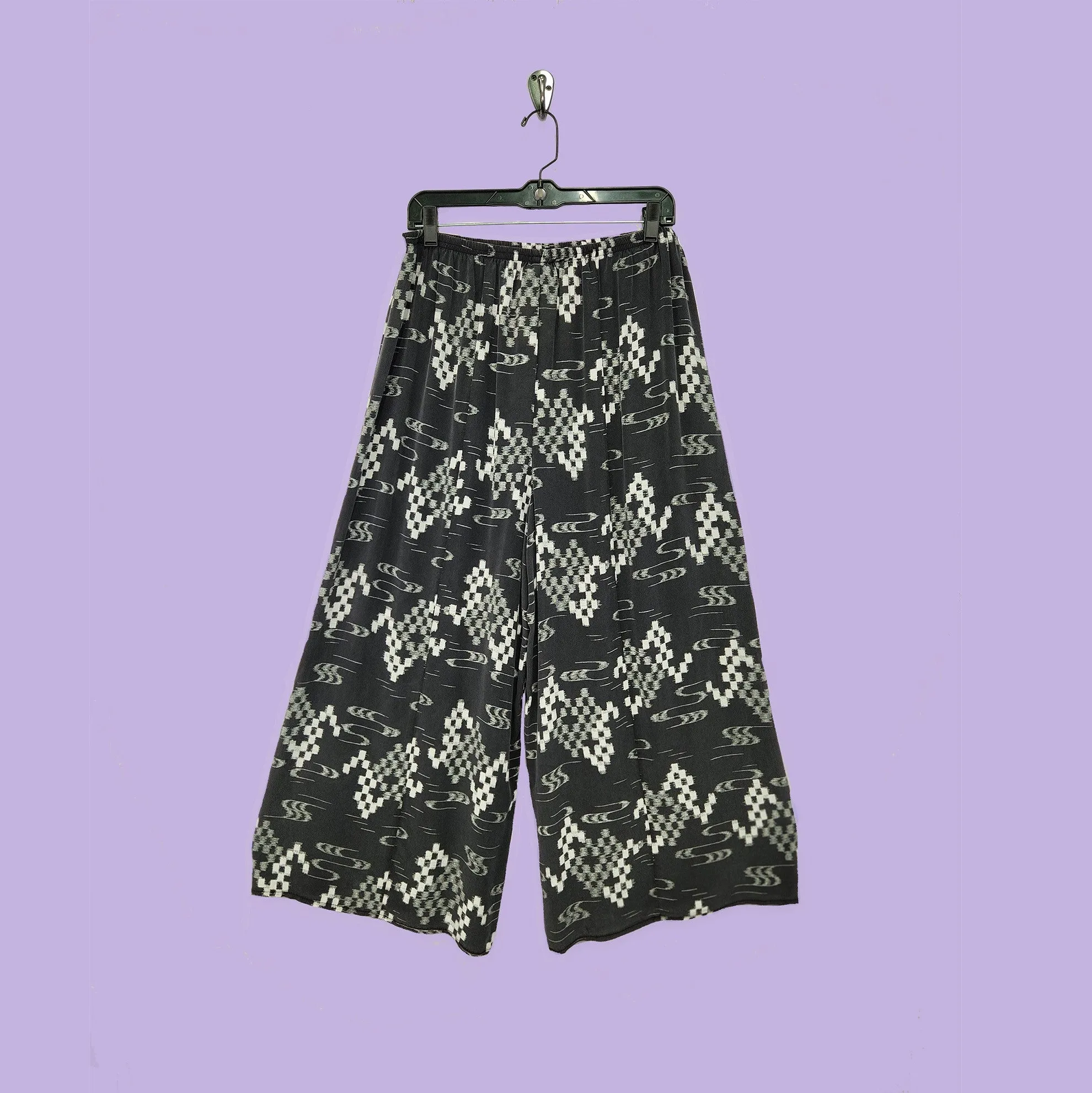 Boat Pants in Black Ikat Printed Silk
