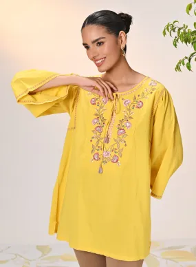Elnaz Yellow Embroidered Top for Women