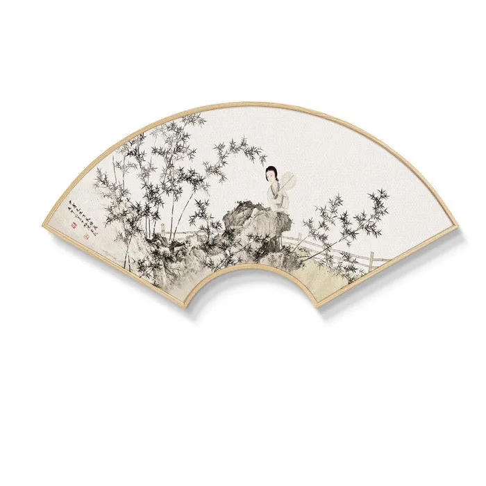 Fan Shaped Oriental Wall Art With Wood Frame