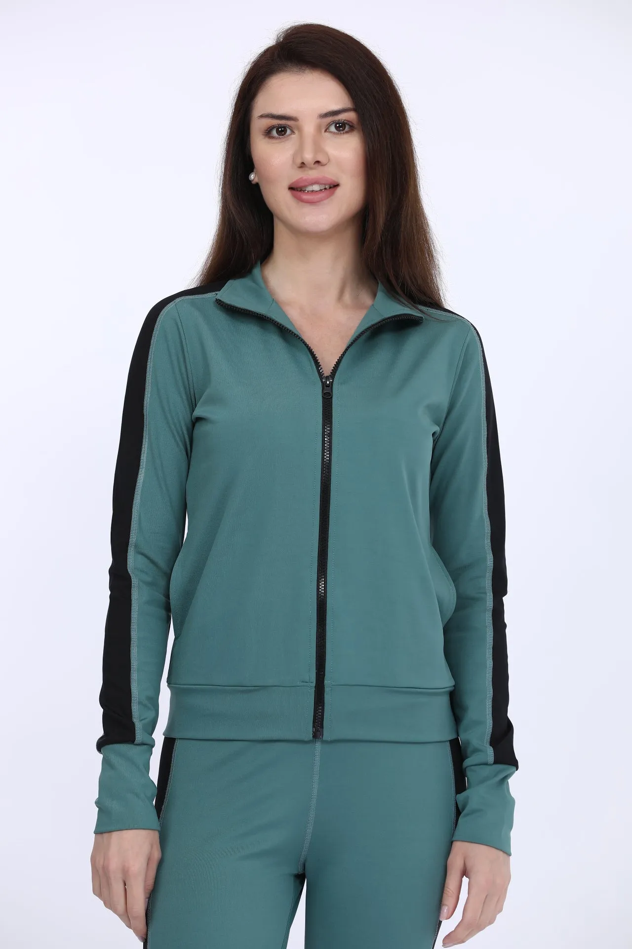 Green Poly Spandex Full Sleeve Women’s Track Suit