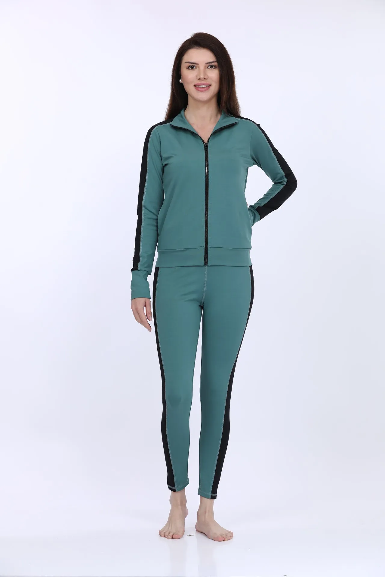 Green Poly Spandex Full Sleeve Women’s Track Suit