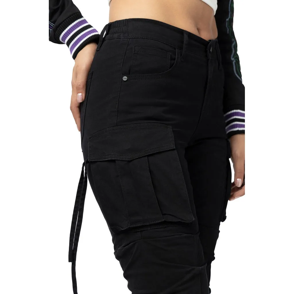 High Rise Bootcut Cargo Twill Pants - Black