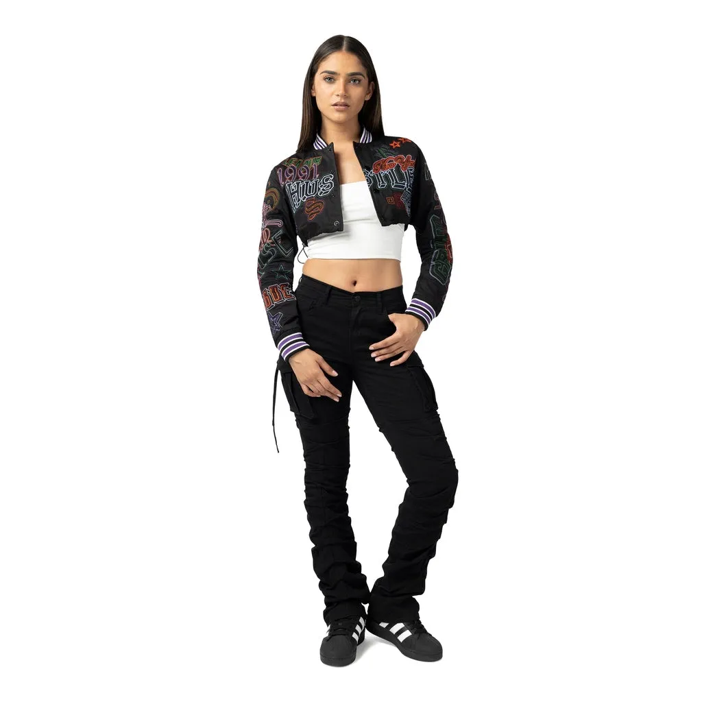 High Rise Bootcut Cargo Twill Pants - Black