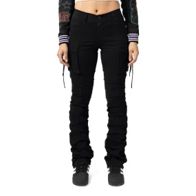 High Rise Bootcut Cargo Twill Pants - Black