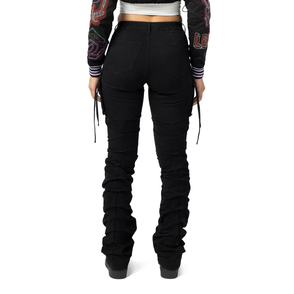 High Rise Bootcut Cargo Twill Pants - Black