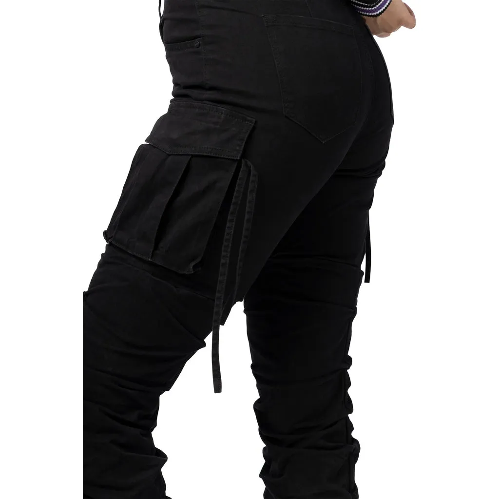 High Rise Bootcut Cargo Twill Pants - Black