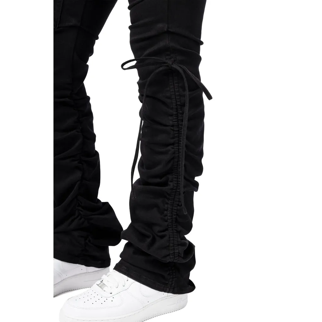 High Rise Strap Bootcut Twill Pants - Black