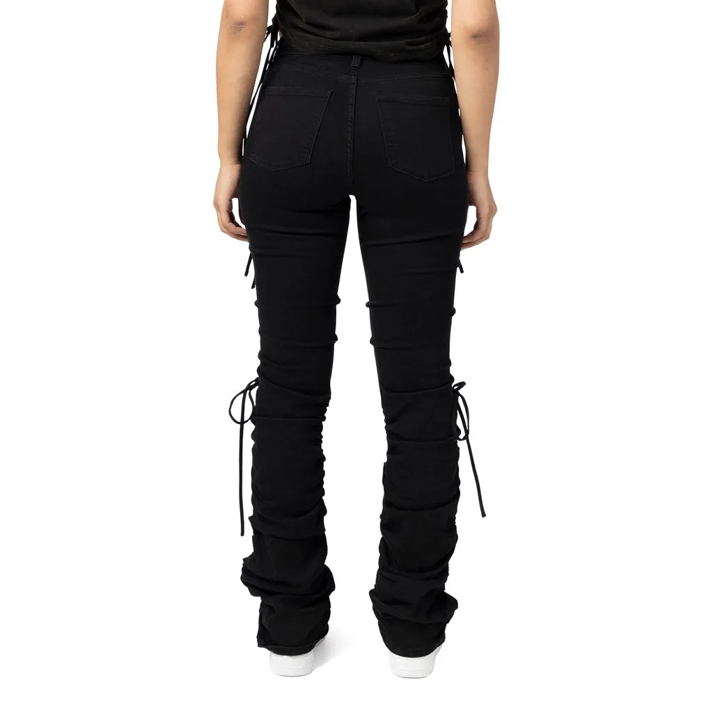 High Rise Strap Bootcut Twill Pants - Black