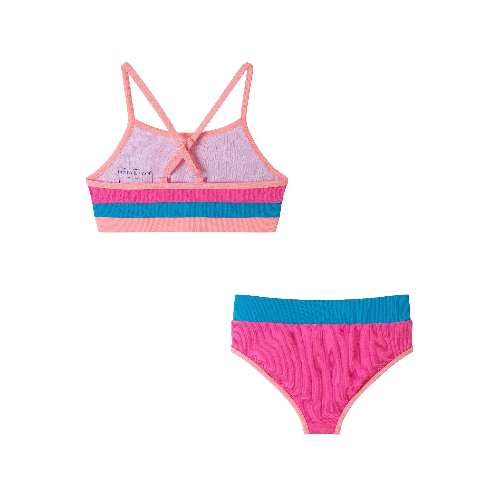 Kids (4-16) Two Piece Swimsuit Set | Pink Color Block