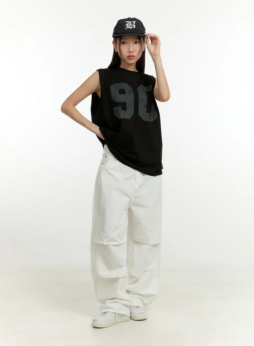 Lettering Oversize Cotton Sleeveless Top CU428