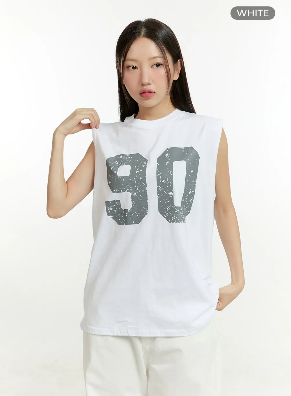 Lettering Oversize Cotton Sleeveless Top CU428