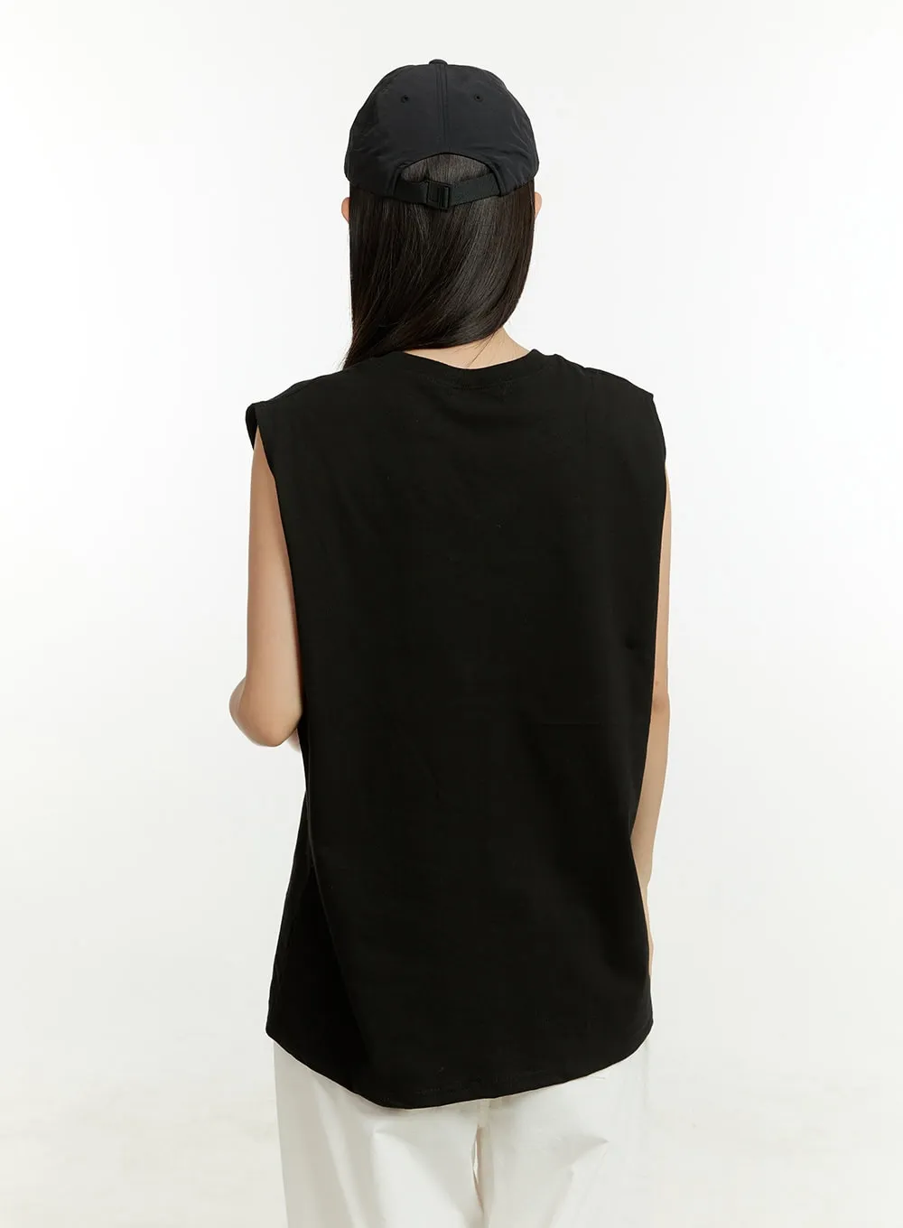 Lettering Oversize Cotton Sleeveless Top CU428