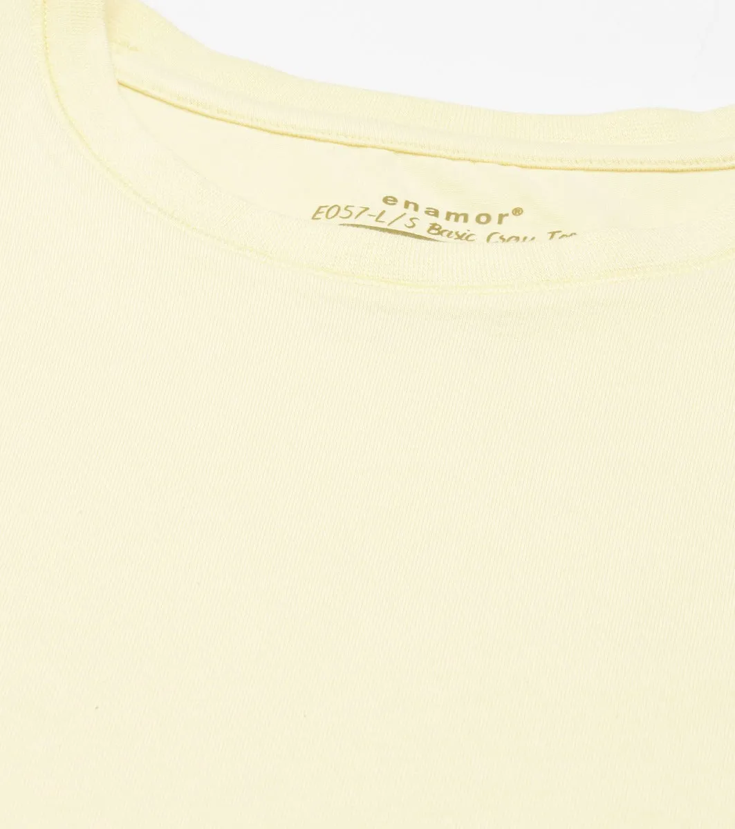 Long Sleeve Basic Crew Tee - Solid | Crew Neck Basic Stretch Cotton Tee