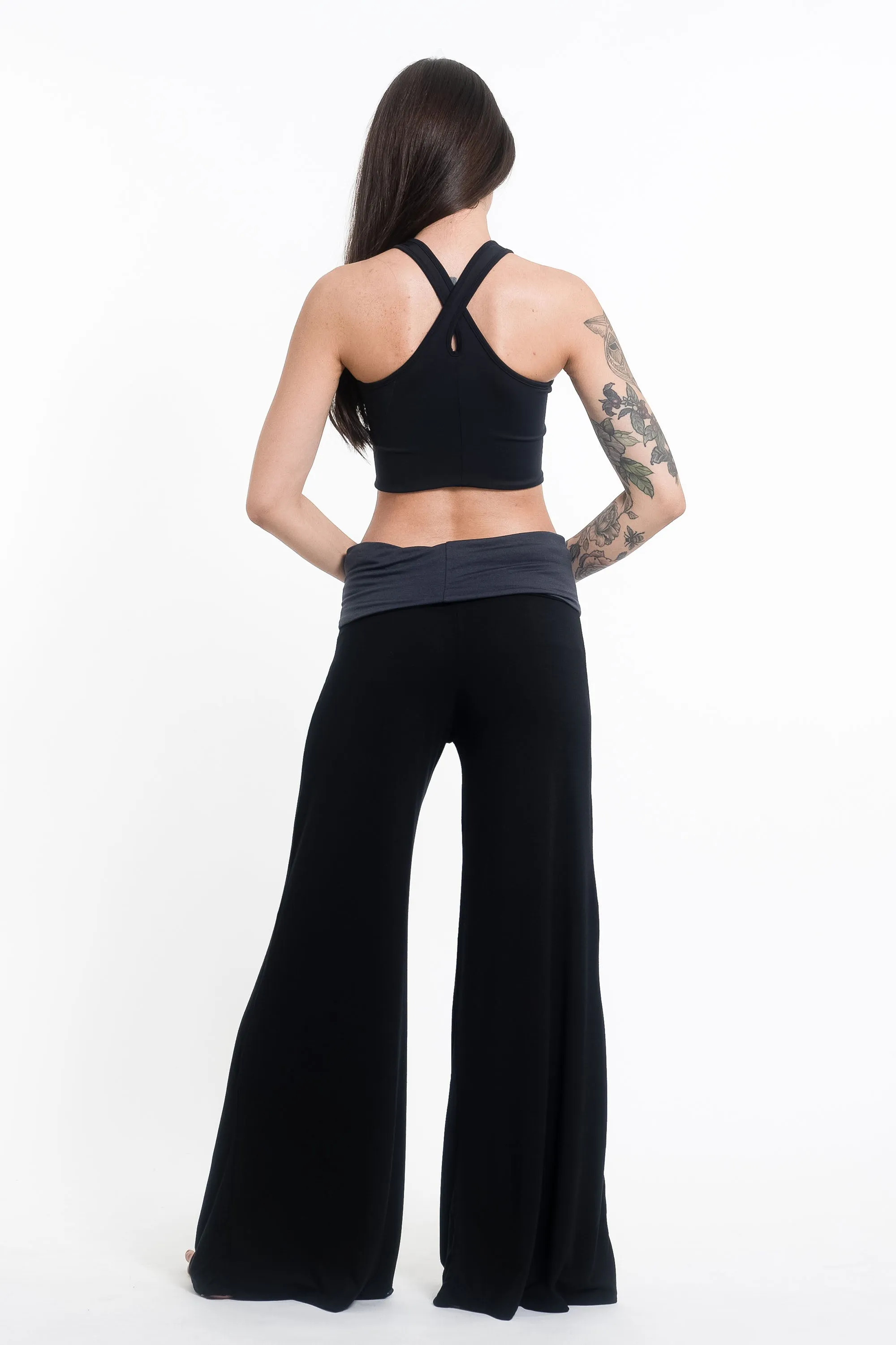 Mandala Print Wide Leg Palazzo Harem Pants Cotton Spandex in Black