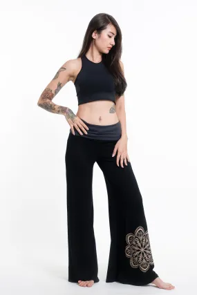 Mandala Print Wide Leg Palazzo Harem Pants Cotton Spandex in Black