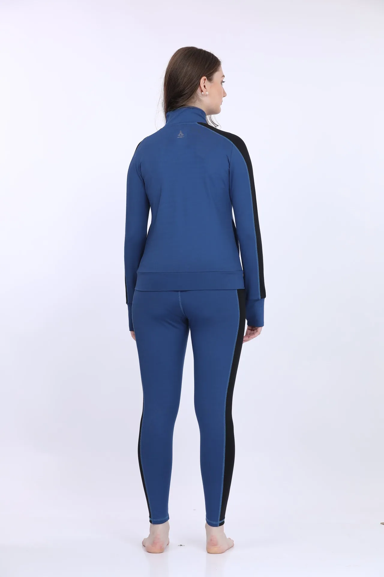 Navy Blue Poly Spandex Women’s Full Sleeve Tracksuit