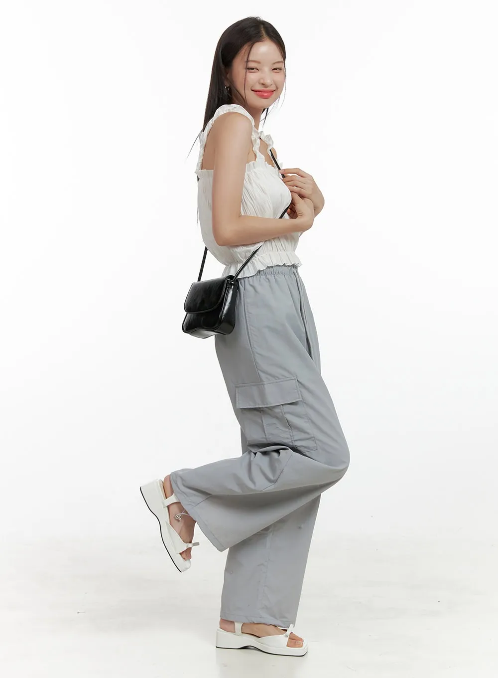 Nylon Cargo Pocket String Pants OL411