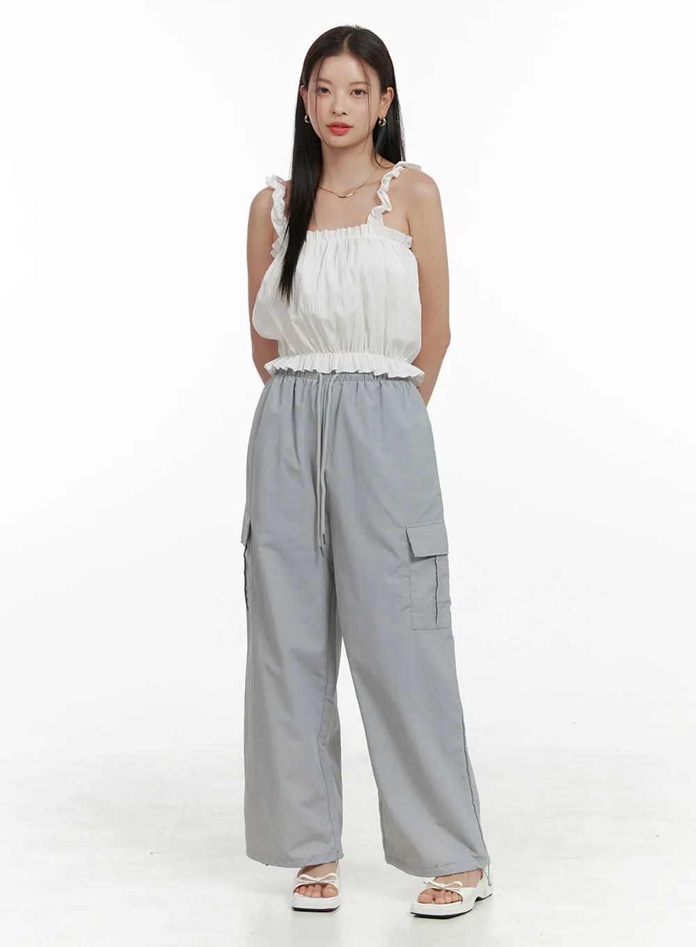 Nylon Cargo Pocket String Pants OL411