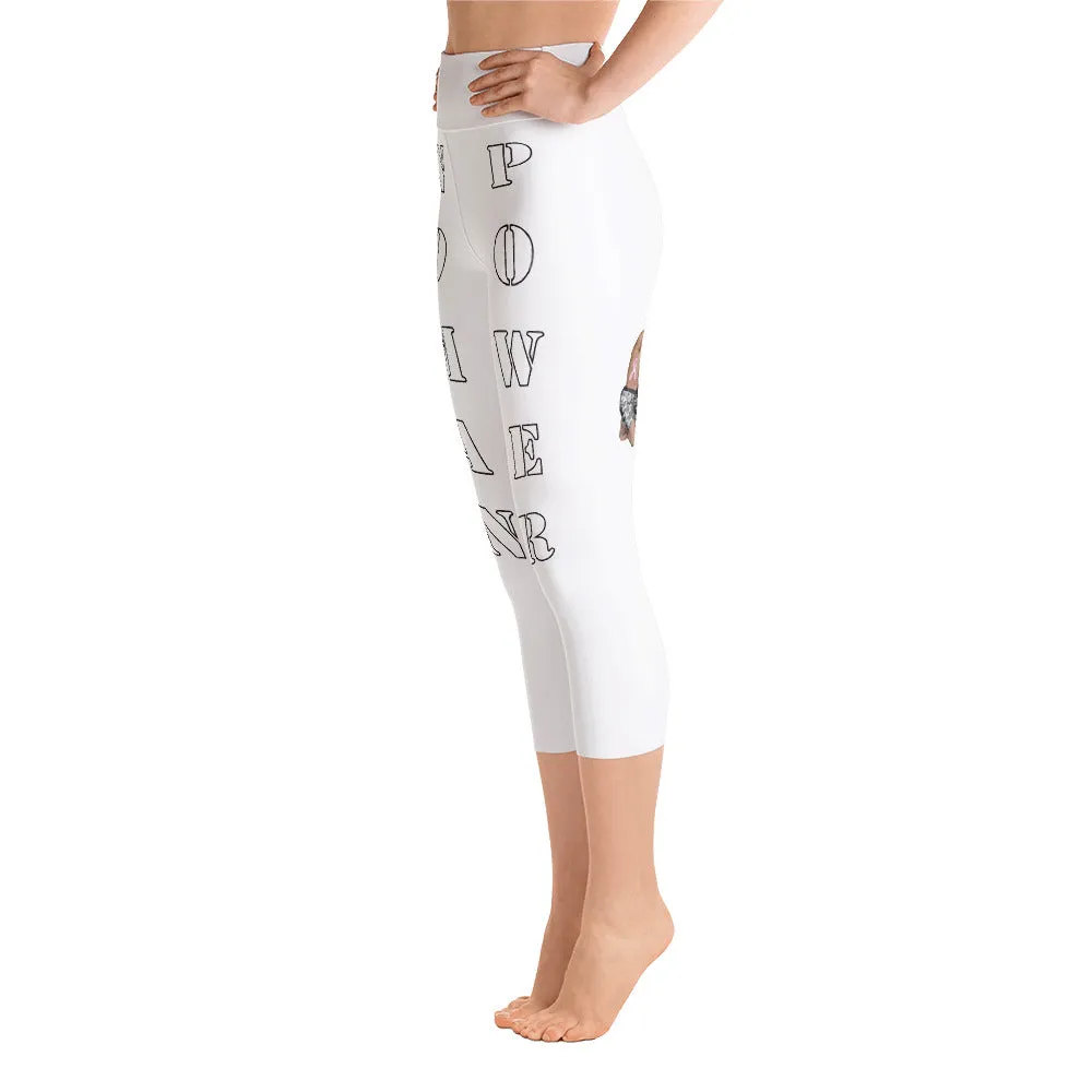Our best viral yoga capri leggings with woman power - White Color with White Letters