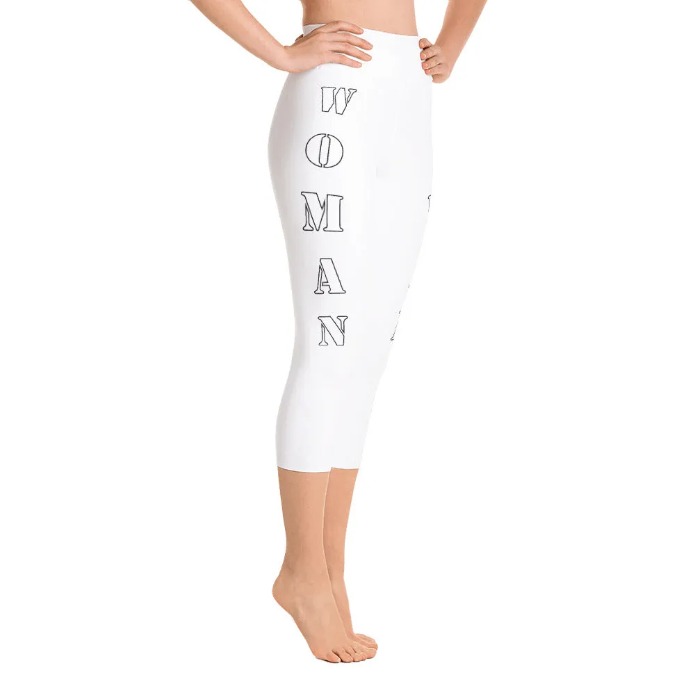 Our best viral yoga capri leggings with woman power - White Color with White Letters
