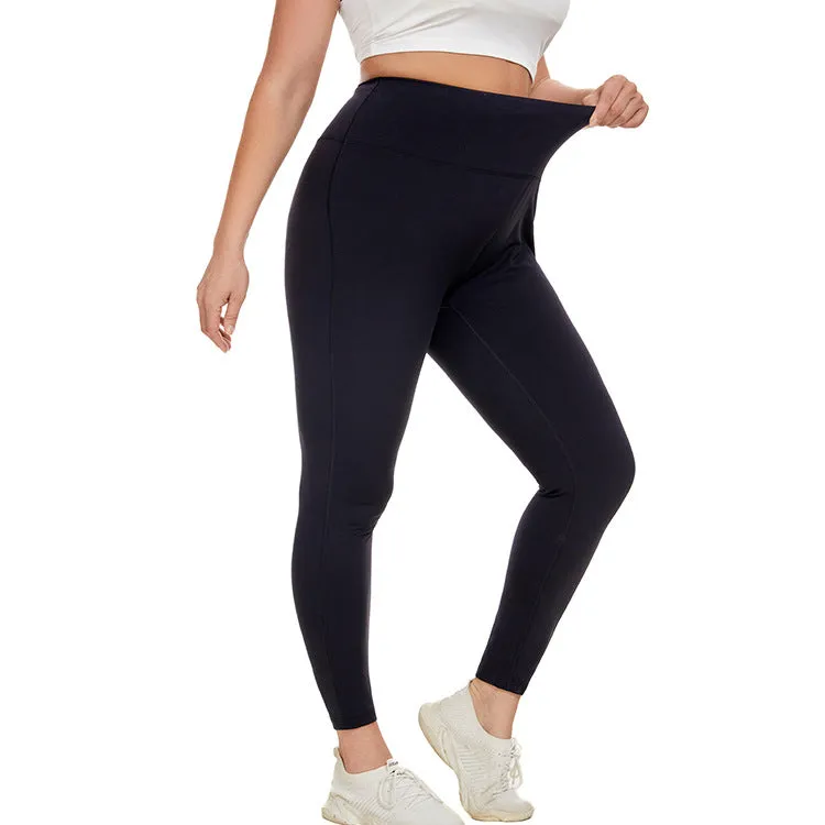 Plus Size Fitting Fleece Peach Yoga Trousers Nude Feel Contrast Color Internet Celebrity Running Fitness Sports Pants Women