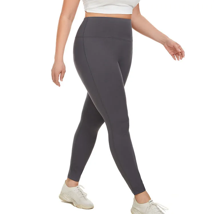 Plus Size Fitting Fleece Peach Yoga Trousers Nude Feel Contrast Color Internet Celebrity Running Fitness Sports Pants Women