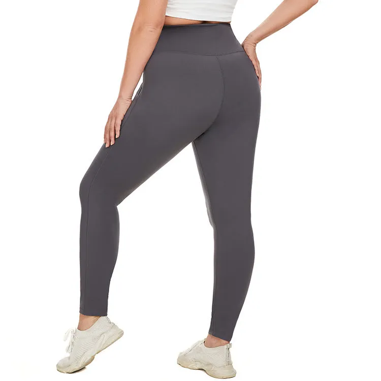 Plus Size Fitting Fleece Peach Yoga Trousers Nude Feel Contrast Color Internet Celebrity Running Fitness Sports Pants Women