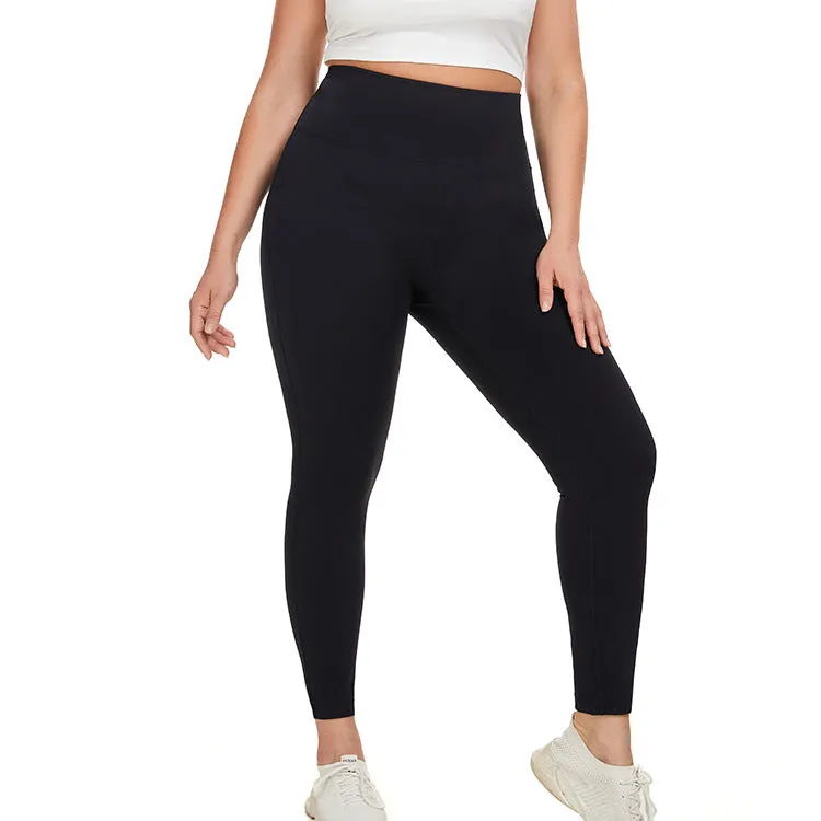 Plus Size Fitting Fleece Peach Yoga Trousers Nude Feel Contrast Color Internet Celebrity Running Fitness Sports Pants Women
