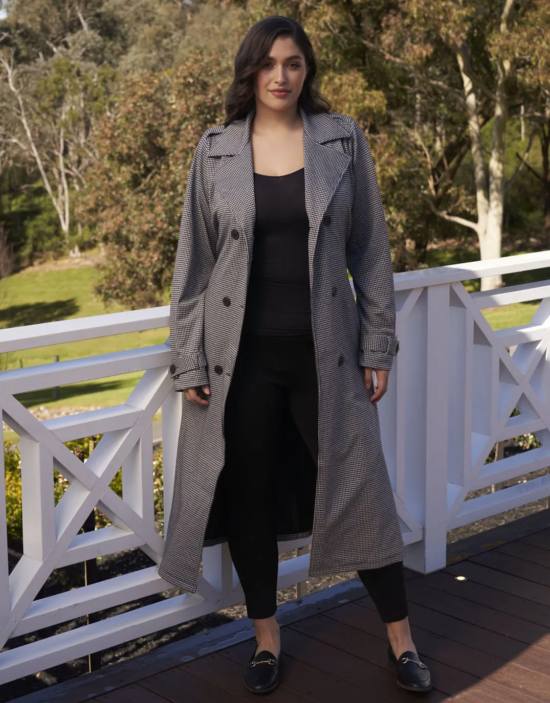 Ponte Trench Coat - Black Houndstooth