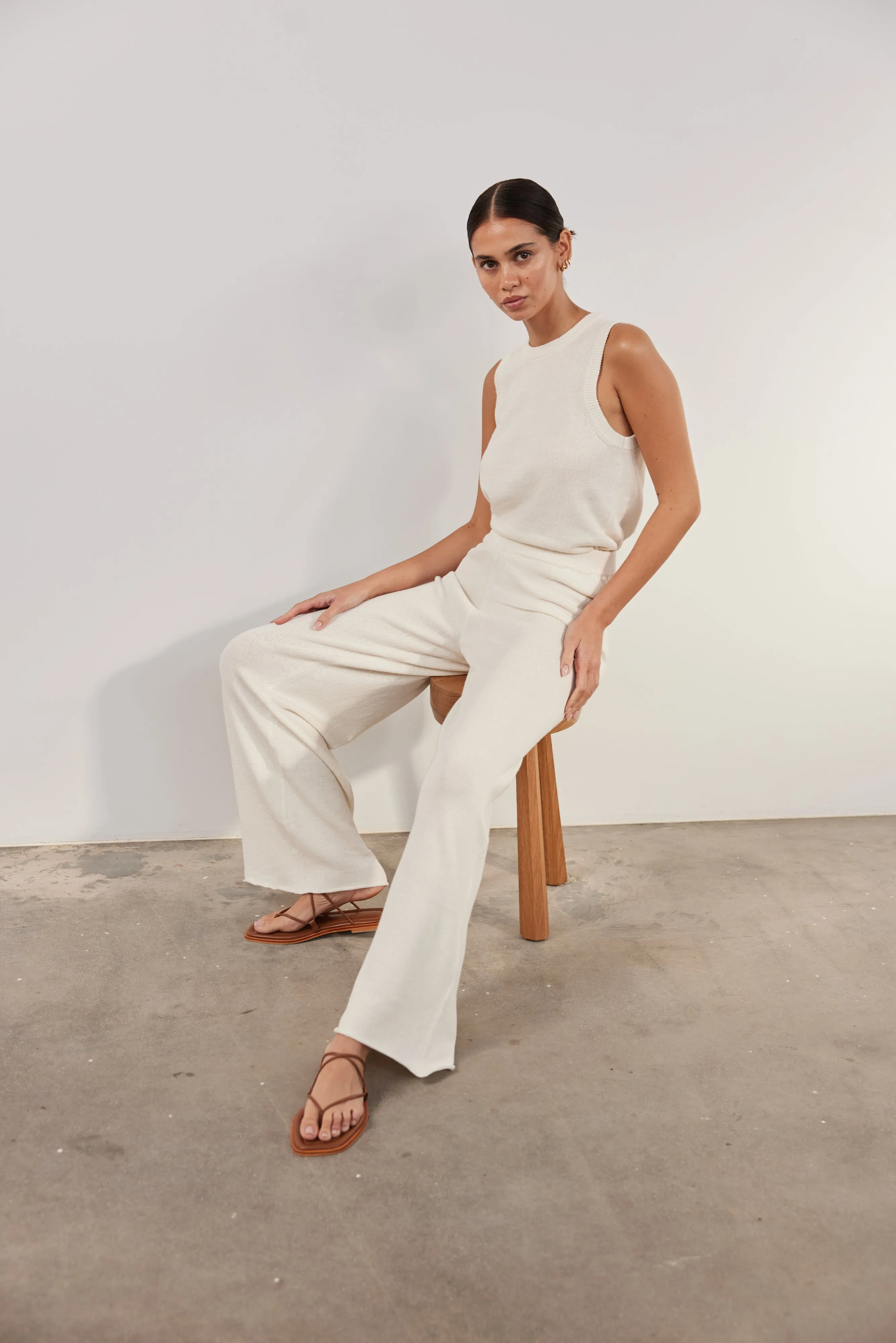 Remi Linen Knit Pants Ivory