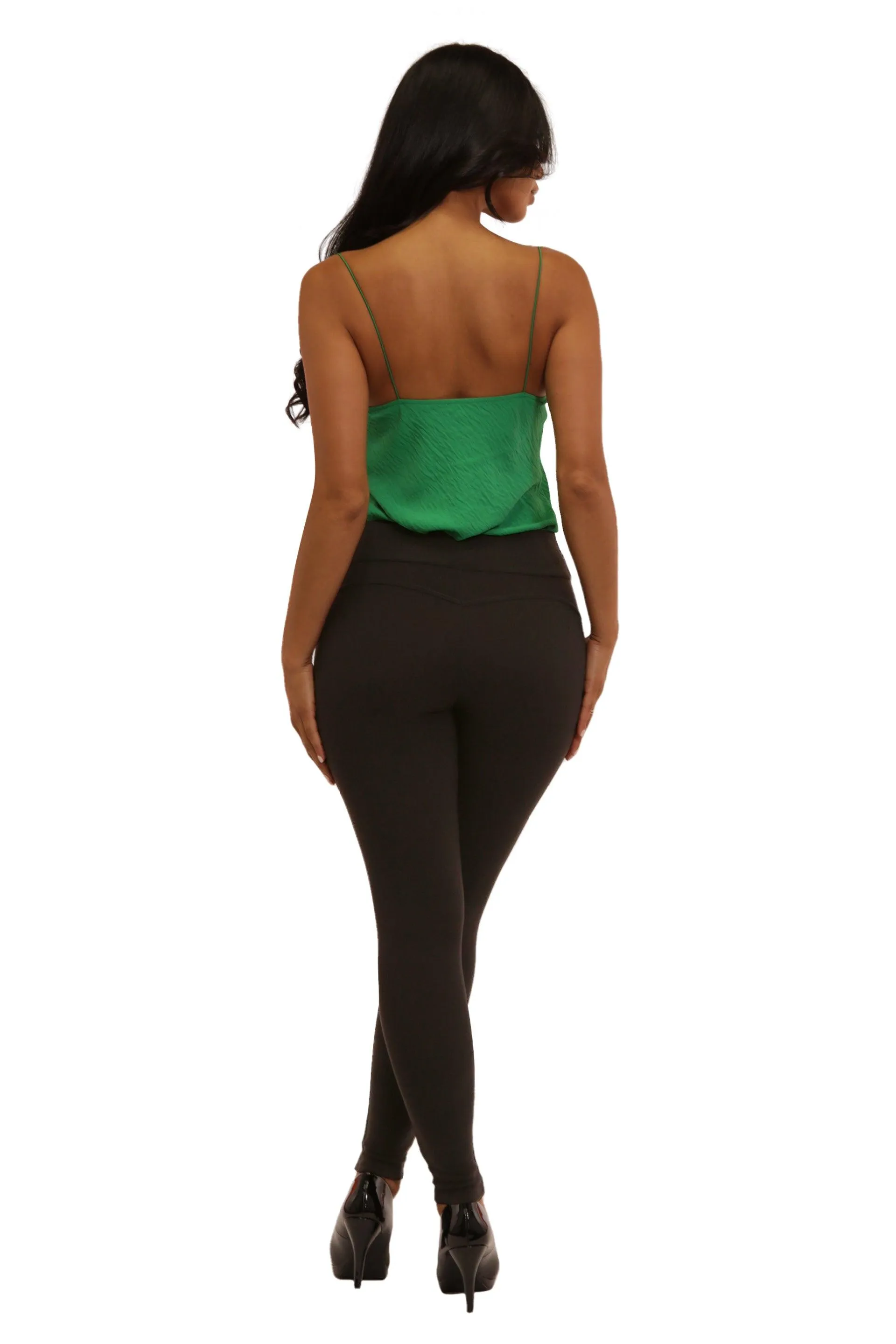 Sculpting Treggings With Waist Button Detail - Black
