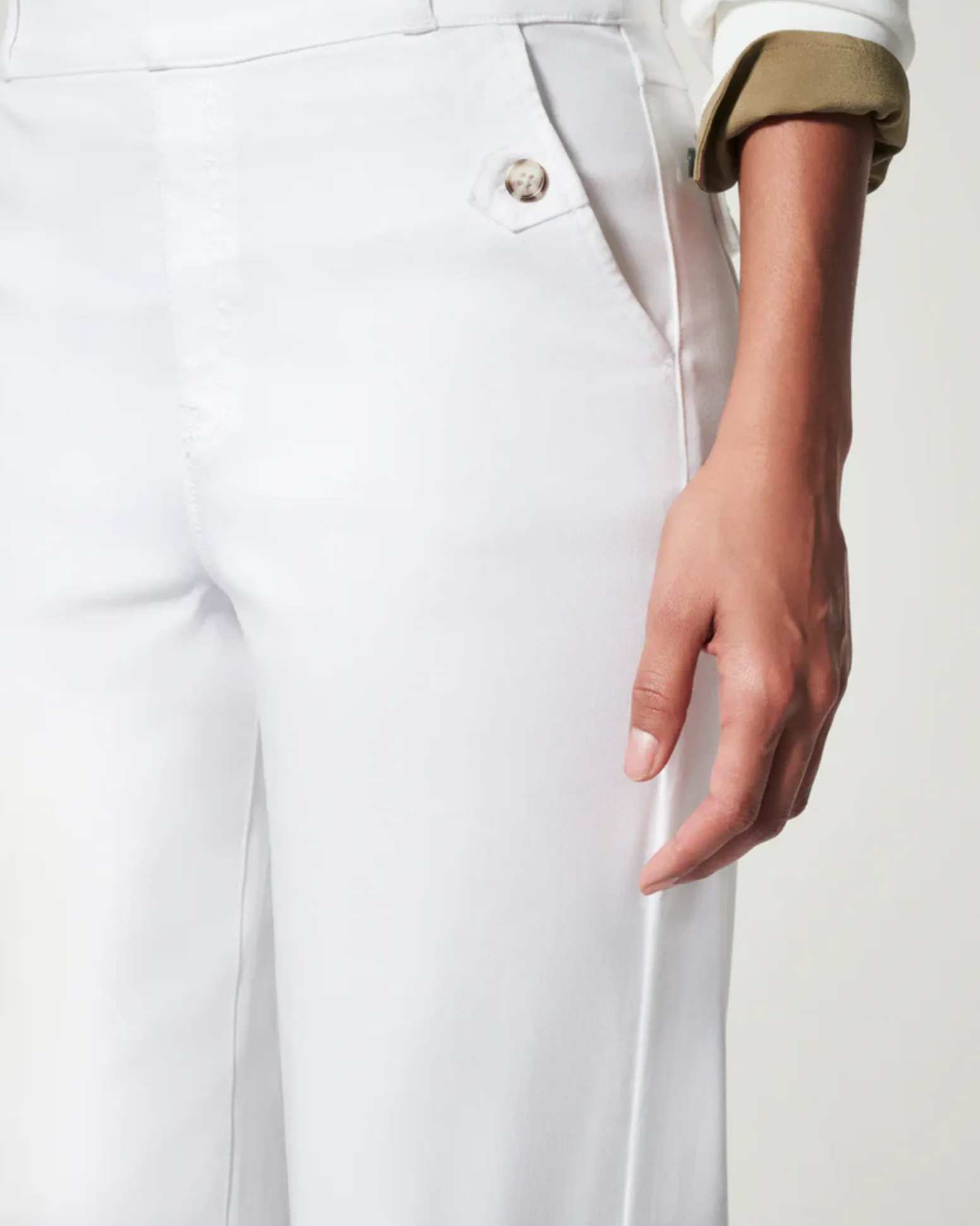 Stretch Twill Cropped Wide Leg Pant | White