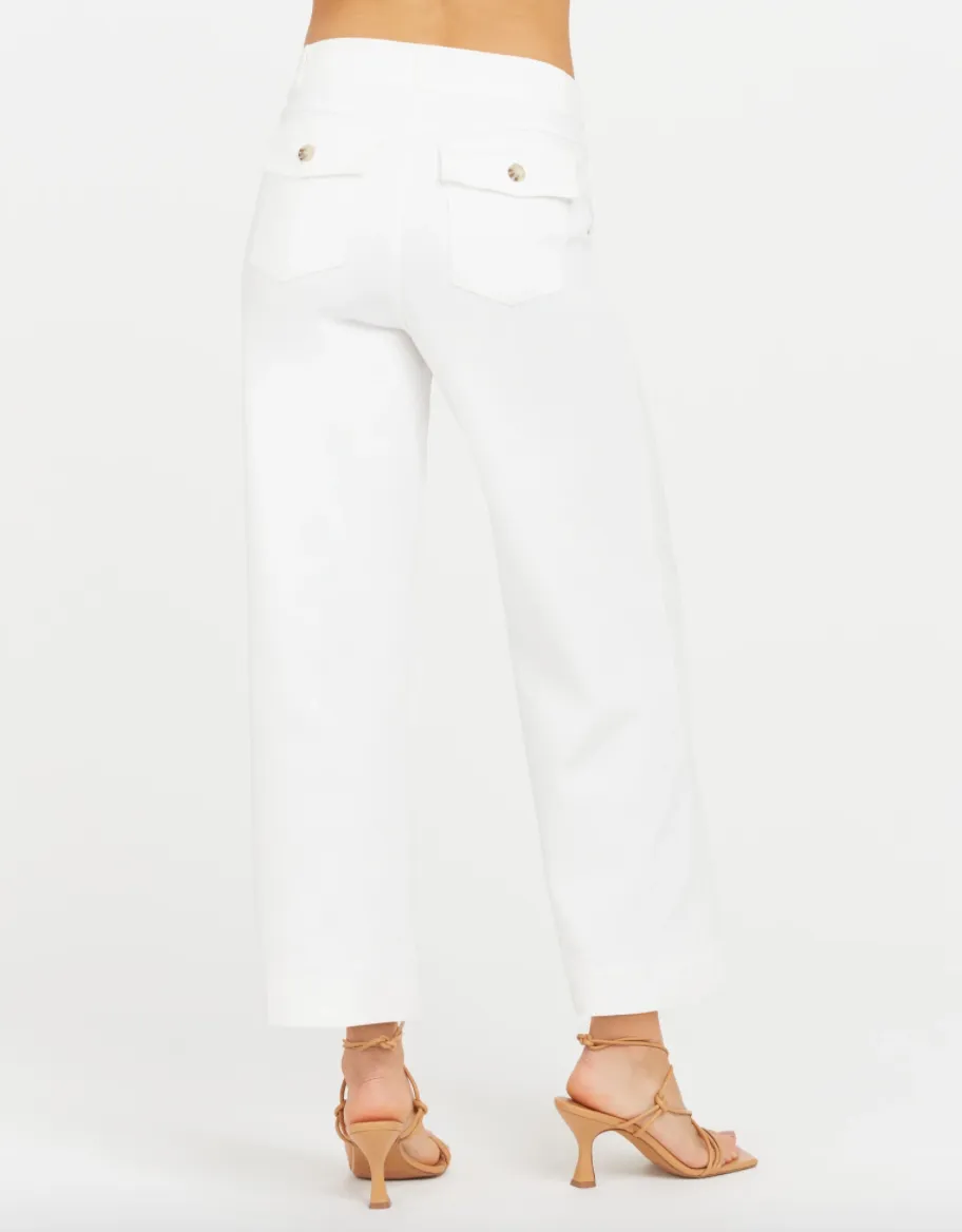 Stretch Twill Cropped Wide Leg Pant | White