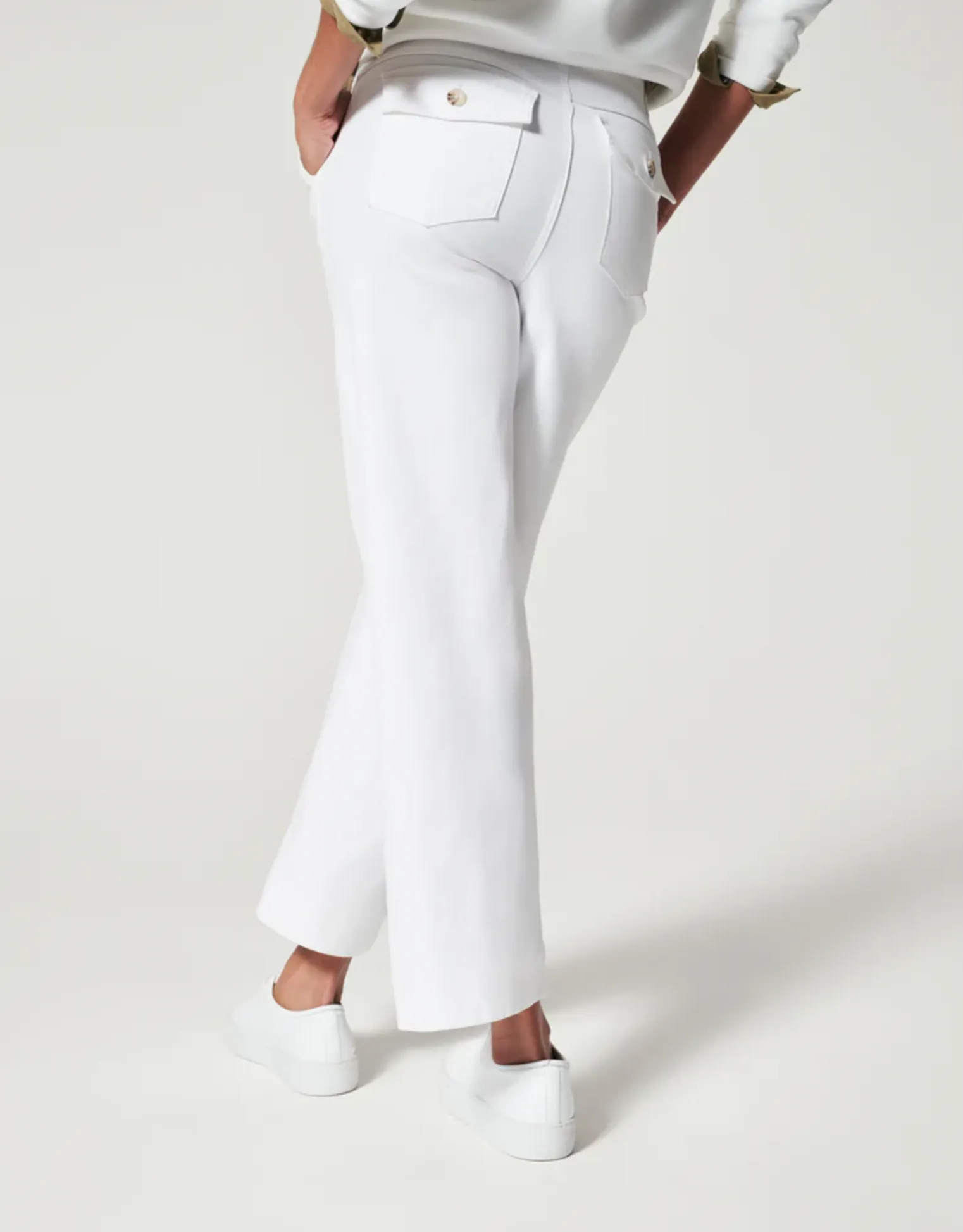 Stretch Twill Cropped Wide Leg Pant | White