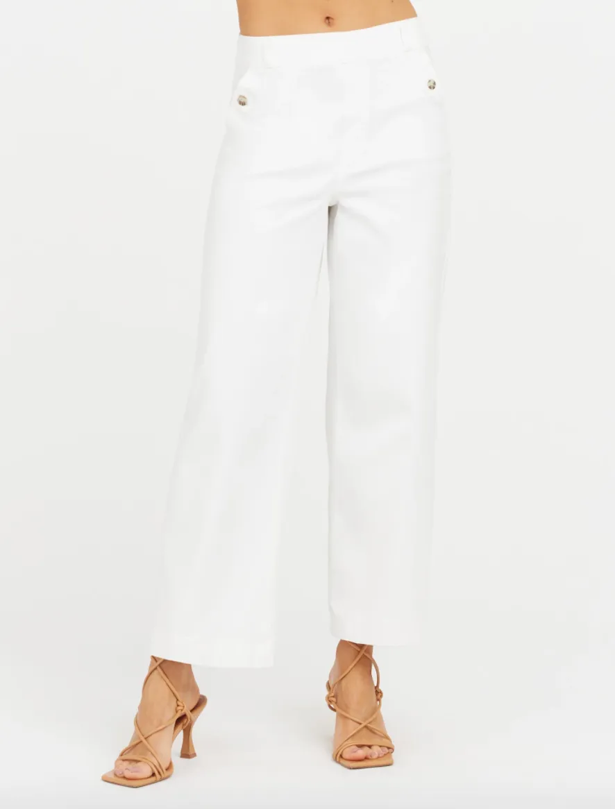 Stretch Twill Cropped Wide Leg Pant | White