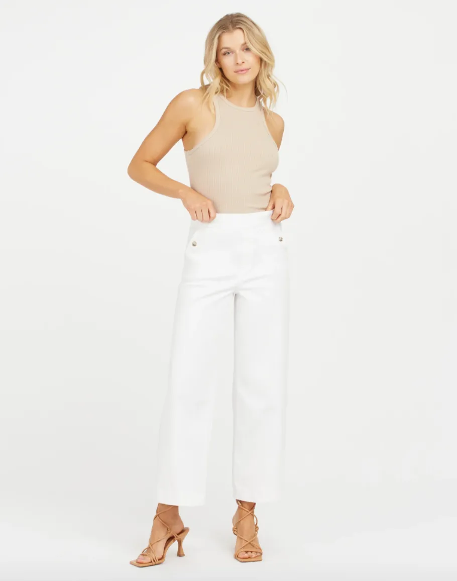 Stretch Twill Cropped Wide Leg Pant | White