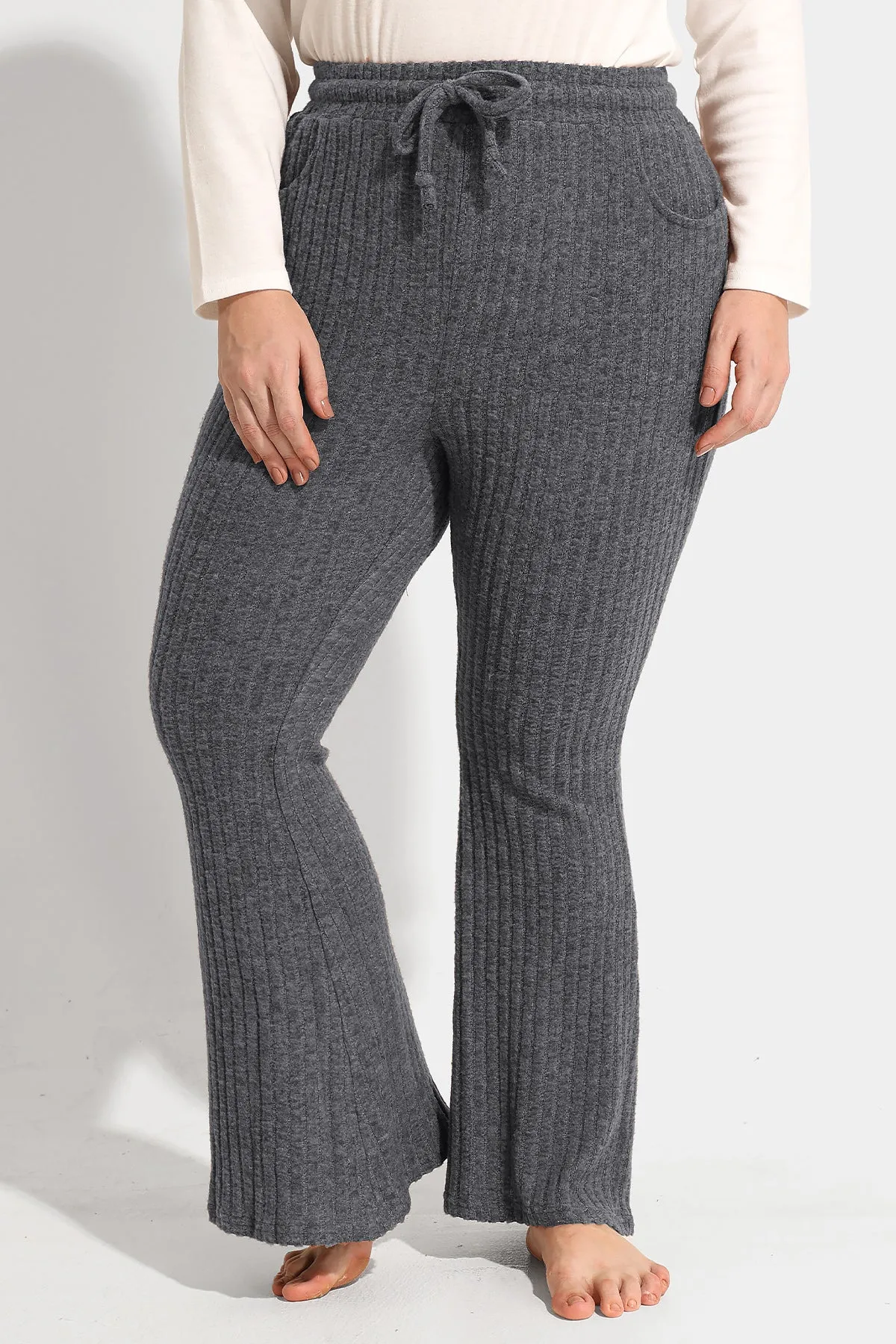Texture Velvet Drawstring Elastic Waist Pocket Pants