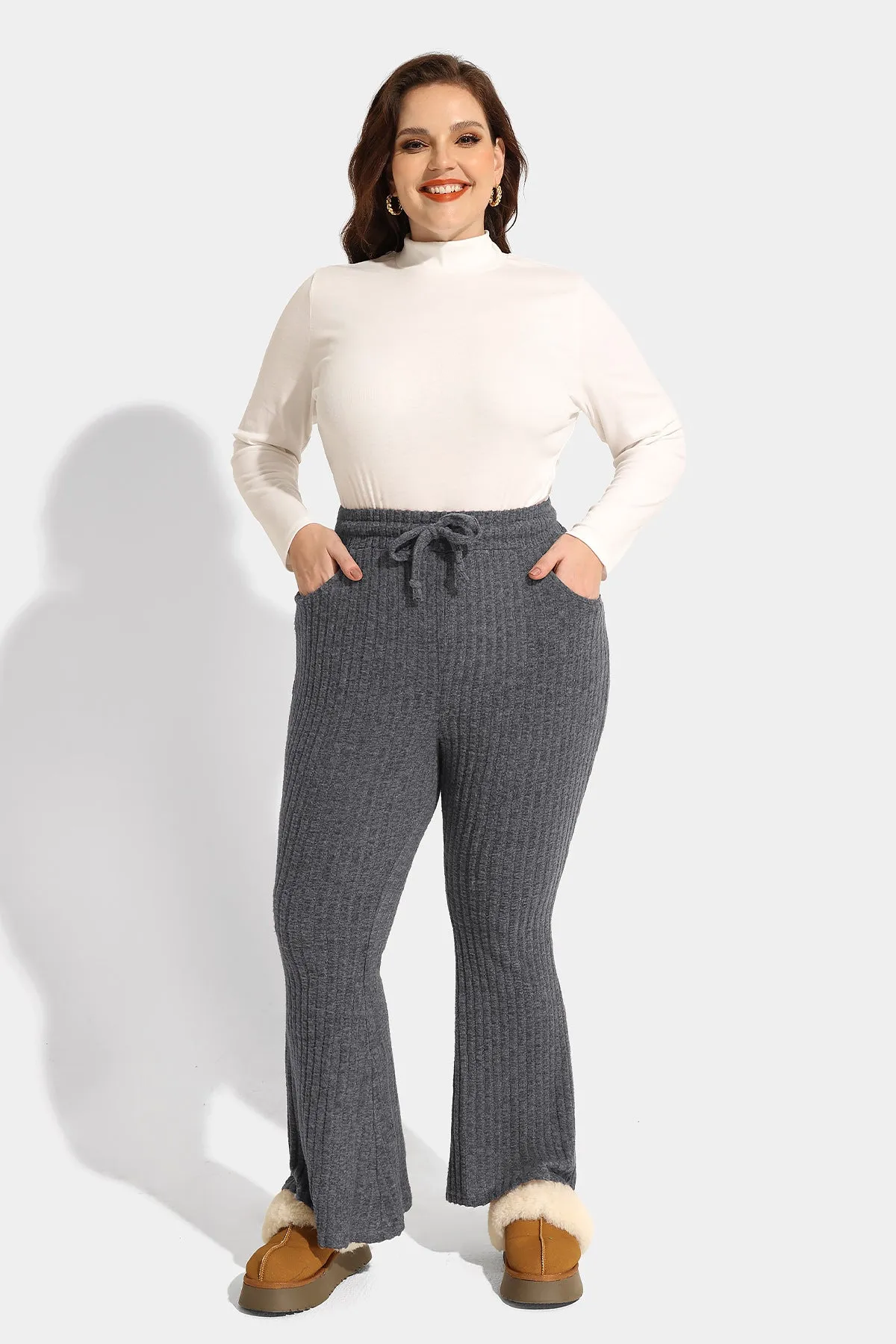 Texture Velvet Drawstring Elastic Waist Pocket Pants