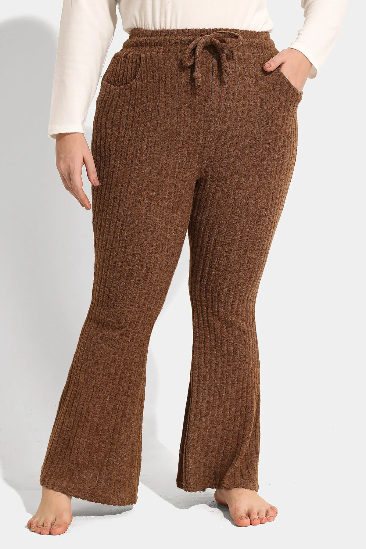 Texture Velvet Drawstring Elastic Waist Pocket Pants