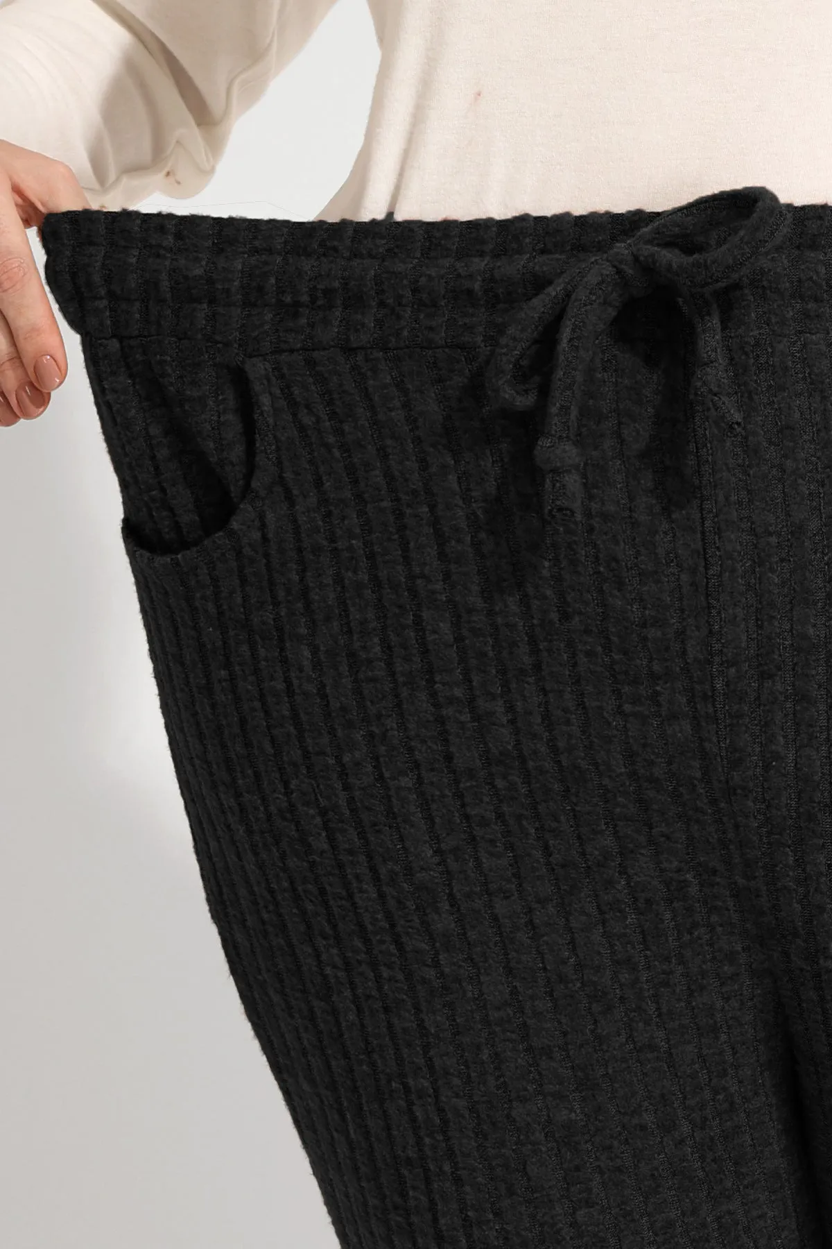 Texture Velvet Drawstring Elastic Waist Pocket Pants